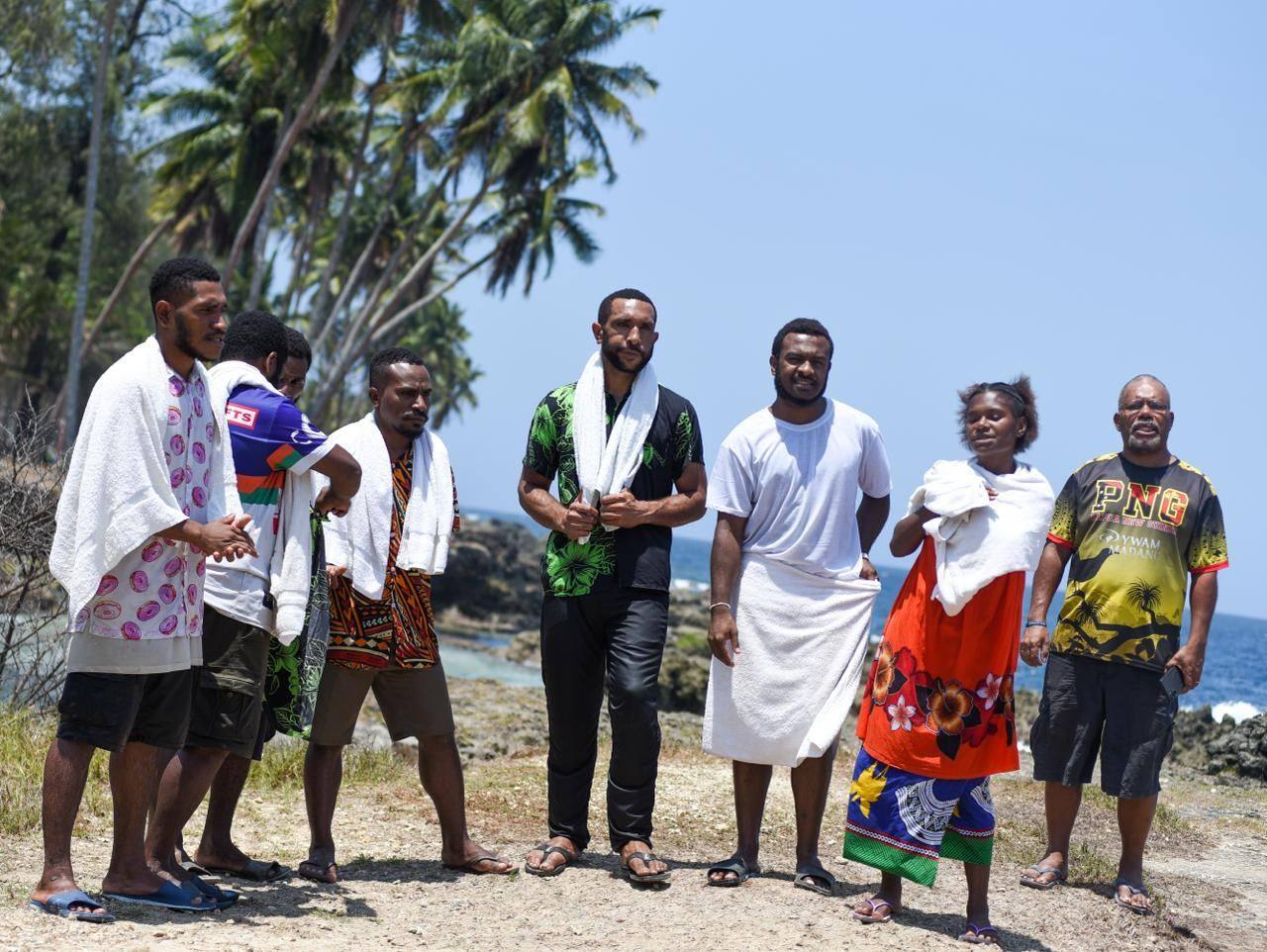 Members of an Oral Bible Translation team gathered on the coast in Papua New Guinea